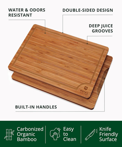 ROYAL CRAFT WOOD Wooden Cutting Boards for Kitchen Meal Prep & Serving - Bamboo Wood Serving Board