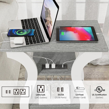 End Tables Living Room Set of 2,Grey End Table with Charging Station,Grey Side Table, Nightstand