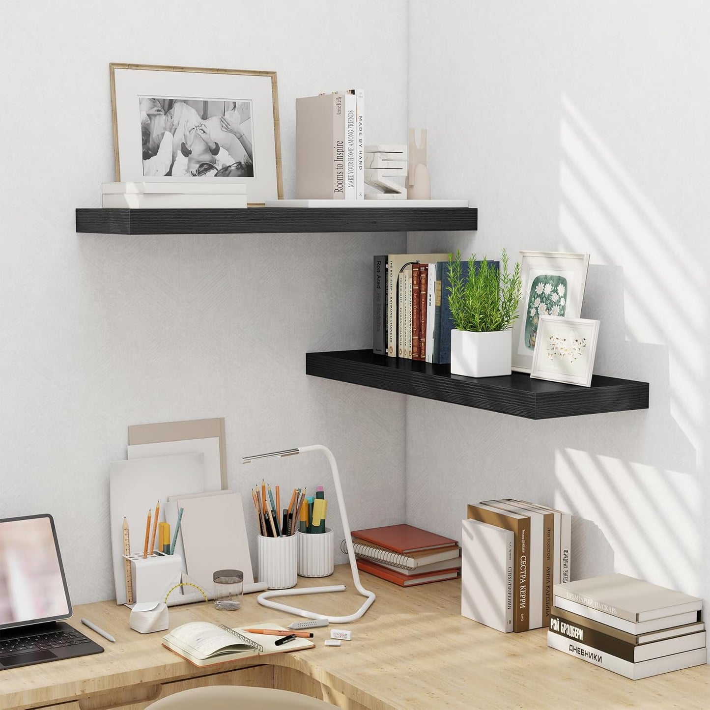 Fun Memories Floating Shelves for Wall, 32 Inch Long Floating Shelves Set of 2, 32 x 10 Wooden