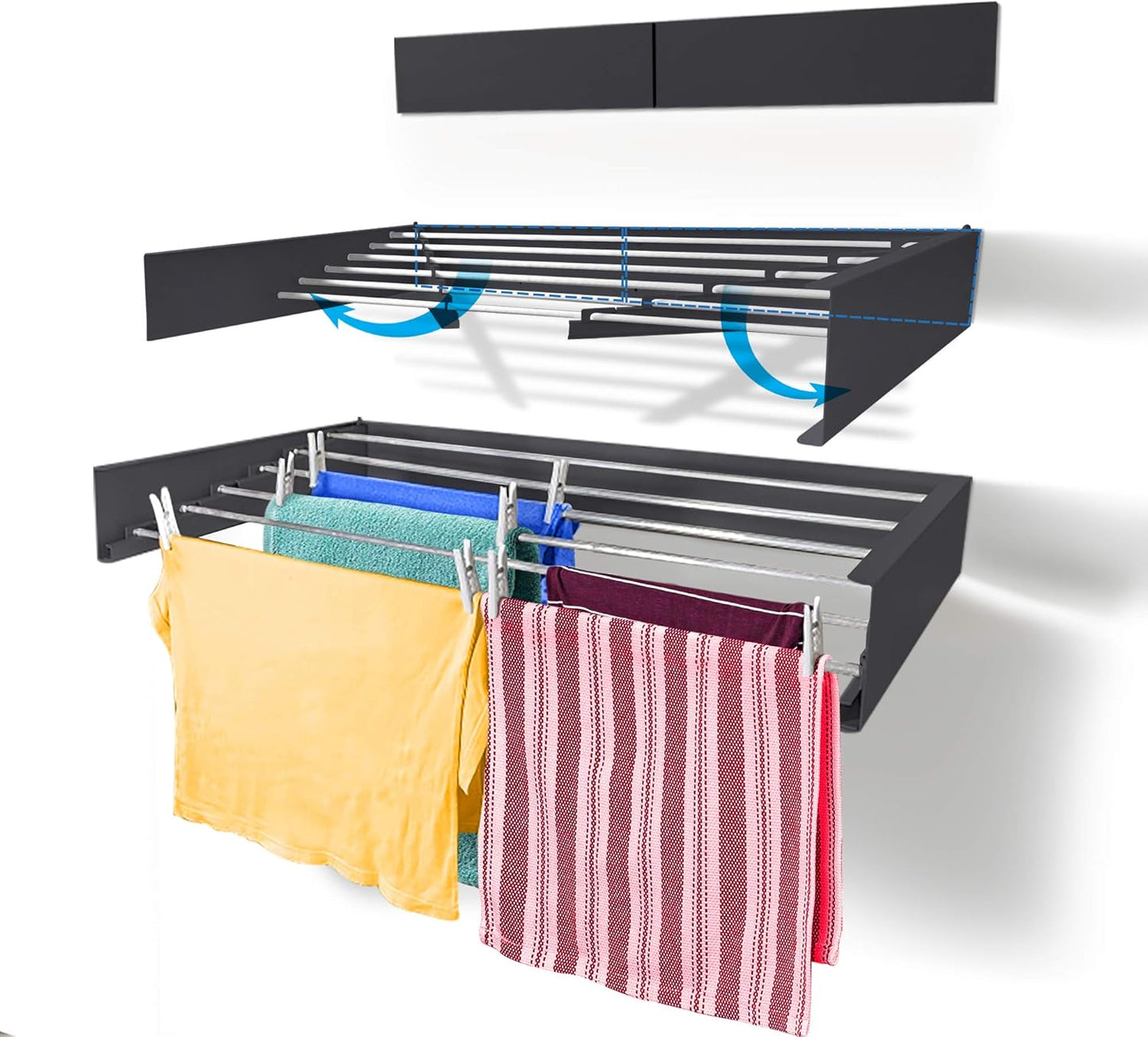 Step Up Laundry Drying Rack (40-INCH Industrial Gray), Wall Mounted, Retractable Clothes Drying