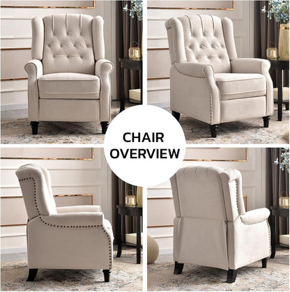 EBELLO 2 Pcs Pushback Recliner Chairs, Fabric Armchair Push Back Recliner with Rivet Decoration