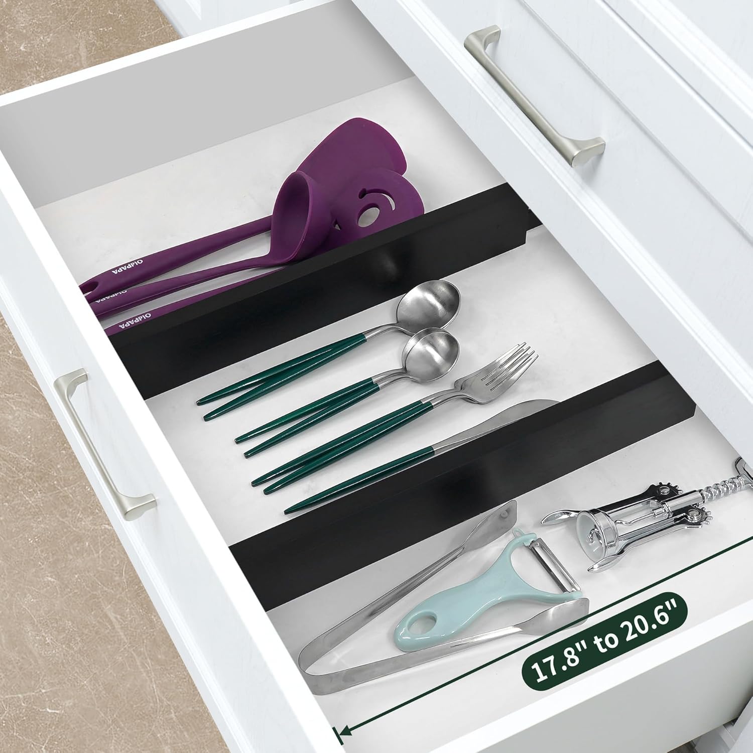 Utoplike 4 pcs Bamboo Kitchen Drawer Dividers Large, Adjustable Black Drawer Organizers, Spring