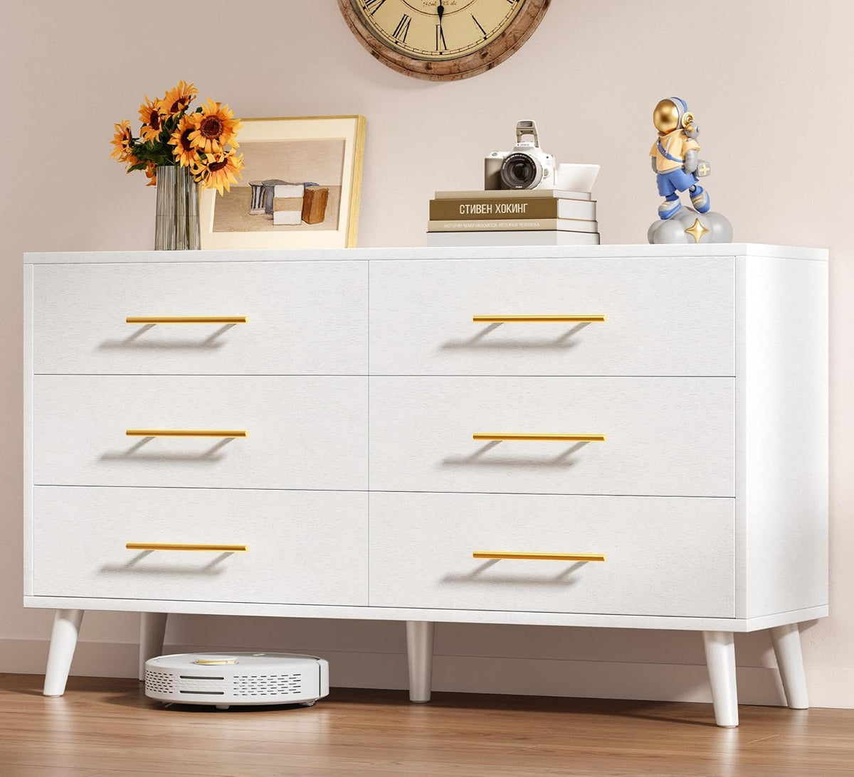 Aiho 6 Drawer Dresser for Bedroom, Chest of Drawers with Metal Handles, Wood Storage Modern Dresser