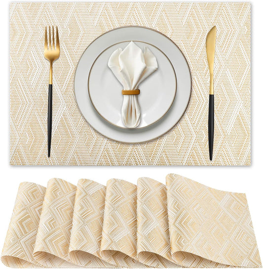 Vinyl Plastic Placemats Set of 6 Washable Heat Resistant Non-Slip Elegant Indoor Outdoor Kitchen
