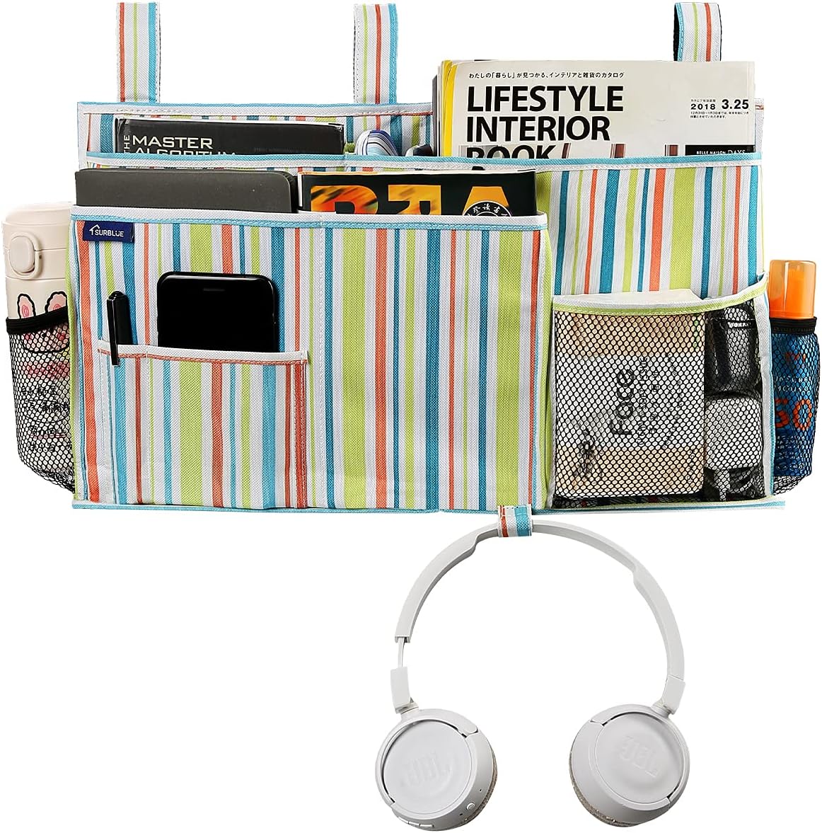 Surblue Bedside Caddy Hanging Bed Organizer Storage Bag Pocket for Bunk and Hospital Beds, College
