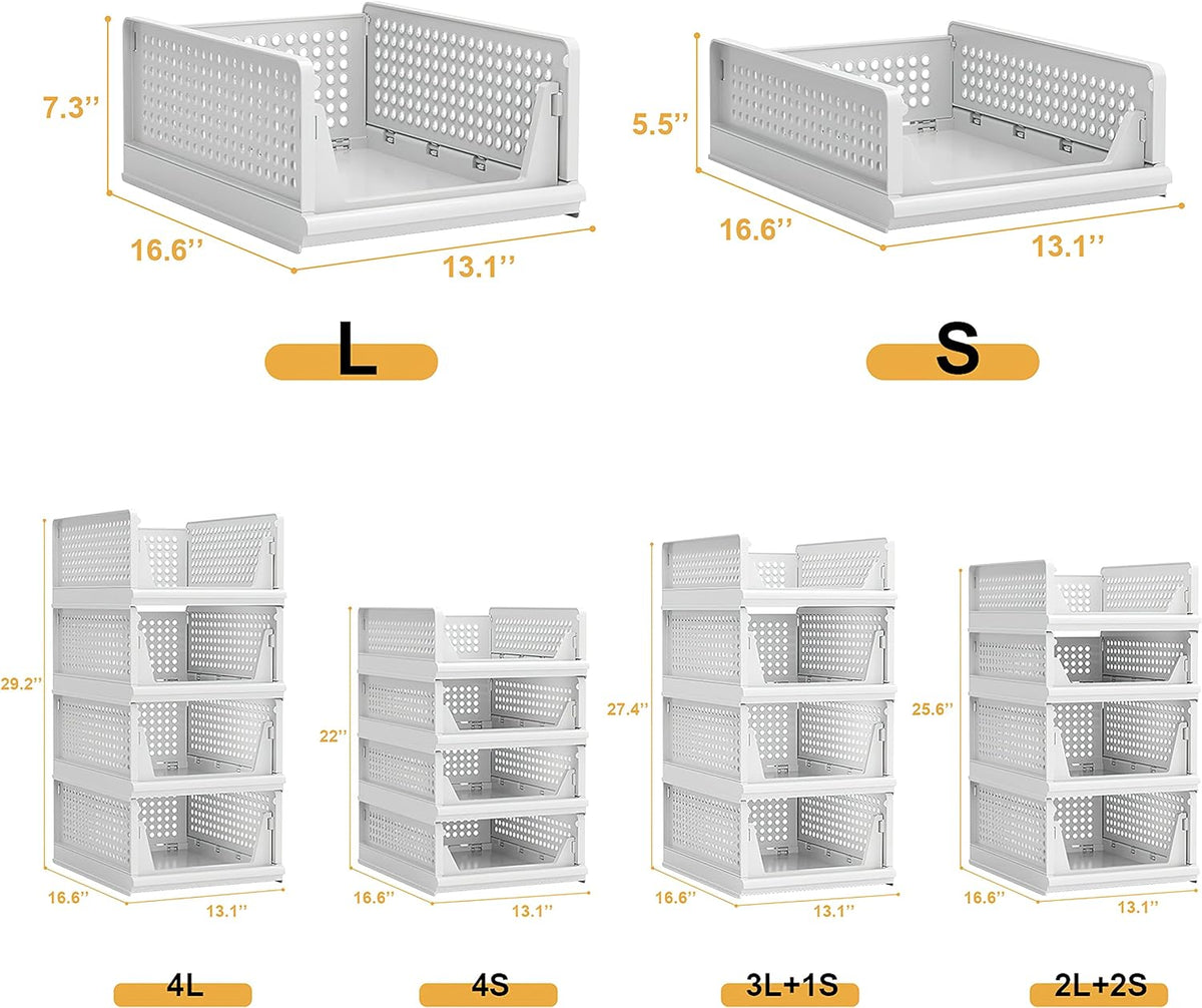 Stackable Plastic Storage Basket Closet Organizer Bin Foldable Clothes Organizer Storage Drawer