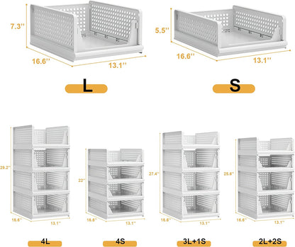 Stackable Plastic Storage Basket Closet Organizer Bin Foldable Clothes Organizer Storage Drawer