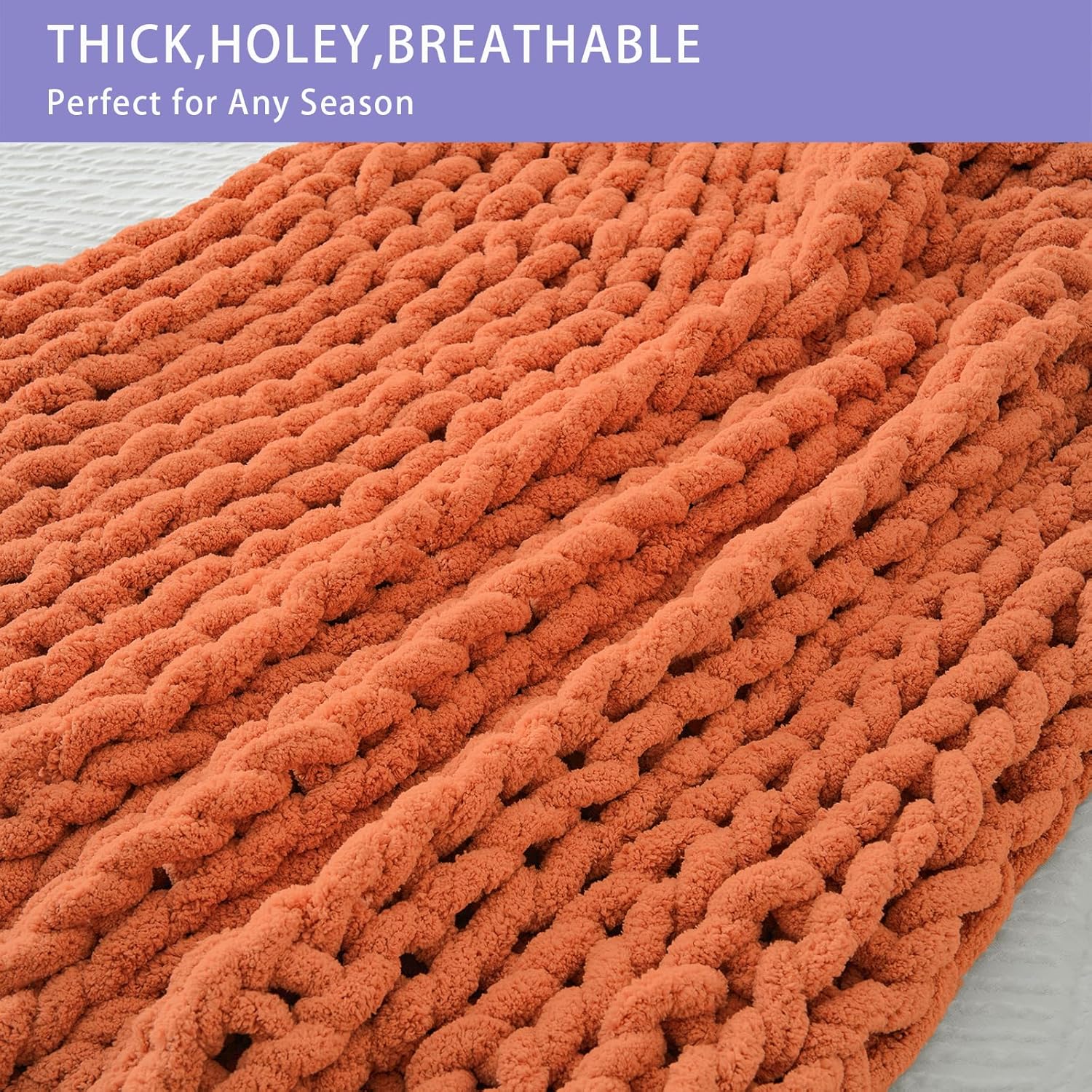 Bigacogo Chunky Knit Throw Blanket for Couch, 51x63 inches, 100% Hand Knitted with Thick Jumbo