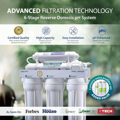 APEC Water Systems ROES-PH75 Essence Series Top Tier Alkaline Mineral pH+ 75 GPD 6-Stage Certified
