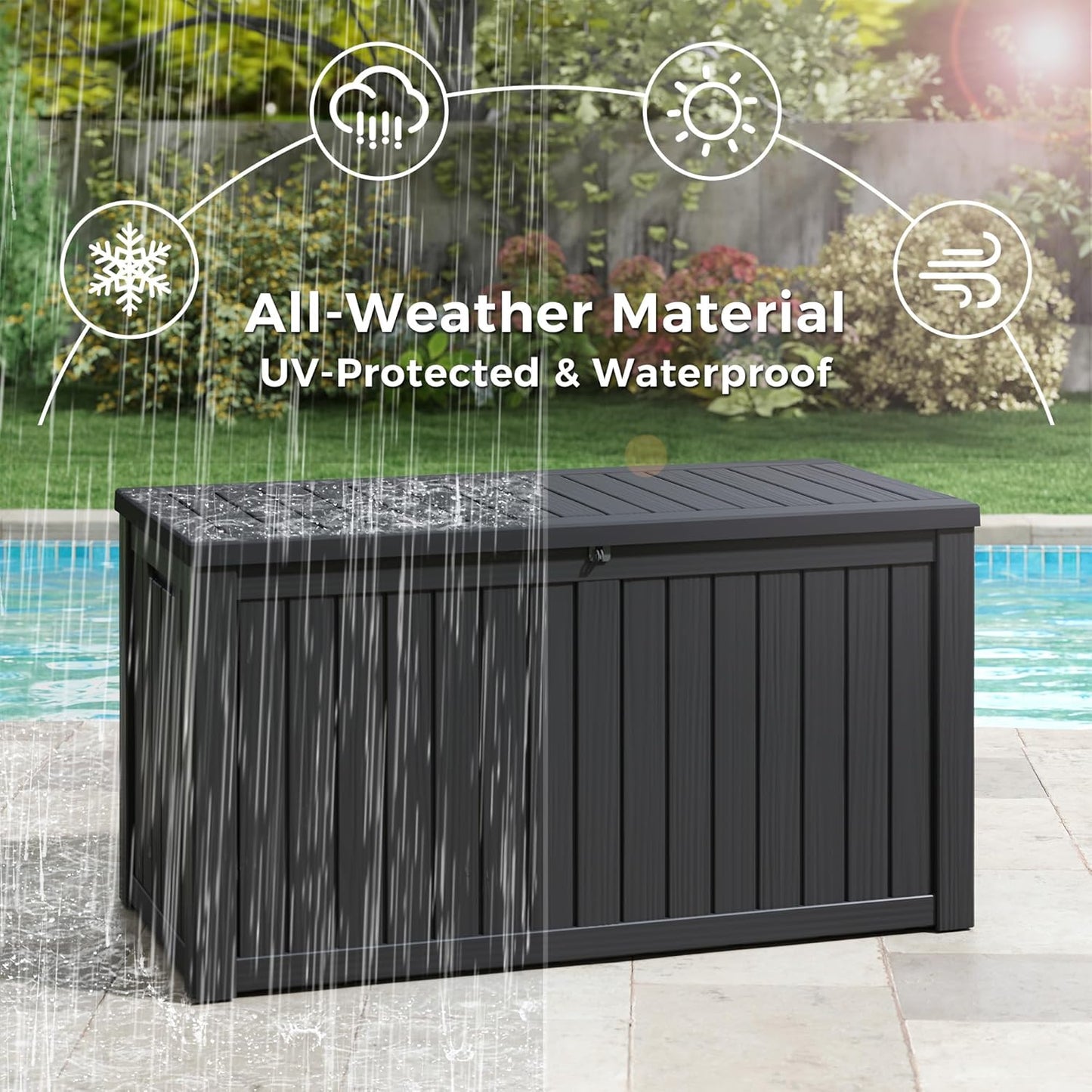 KAMABOKO Outdoor Storage Box, 150 Gallon Large Outdoor Resin Deck Box, Storage Waterproof Boxes