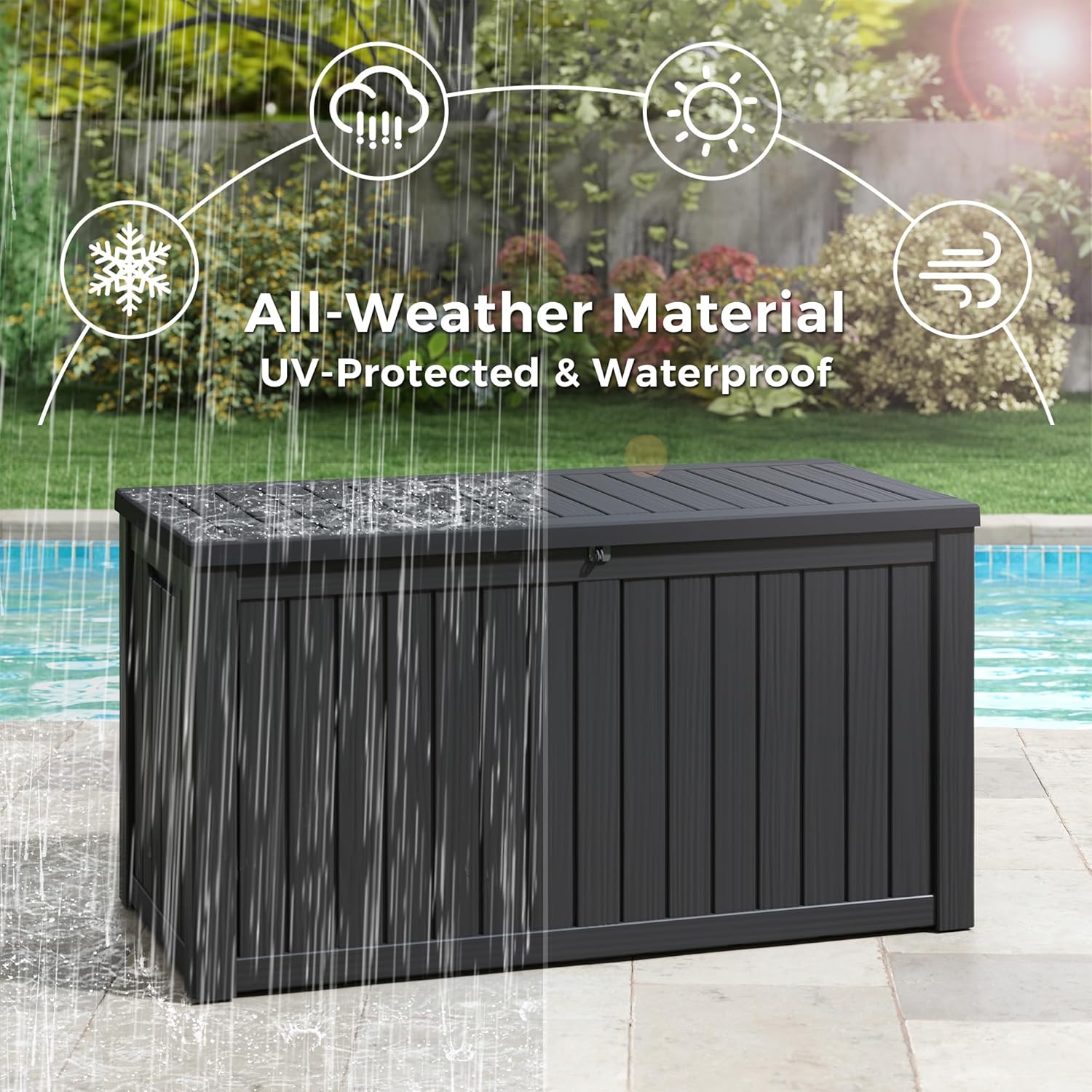 KAMABOKO Outdoor Storage Box, 150 Gallon Large Outdoor Resin Deck Box, Storage Waterproof Boxes