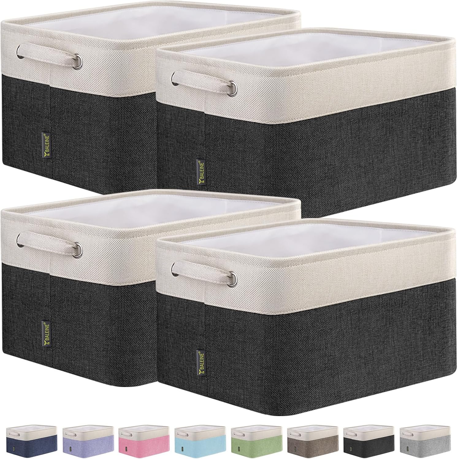 BALEINE 4 Pack Fabric Storage Bins for Shelves, Linen Storage Baskets for Organizing, Decorative