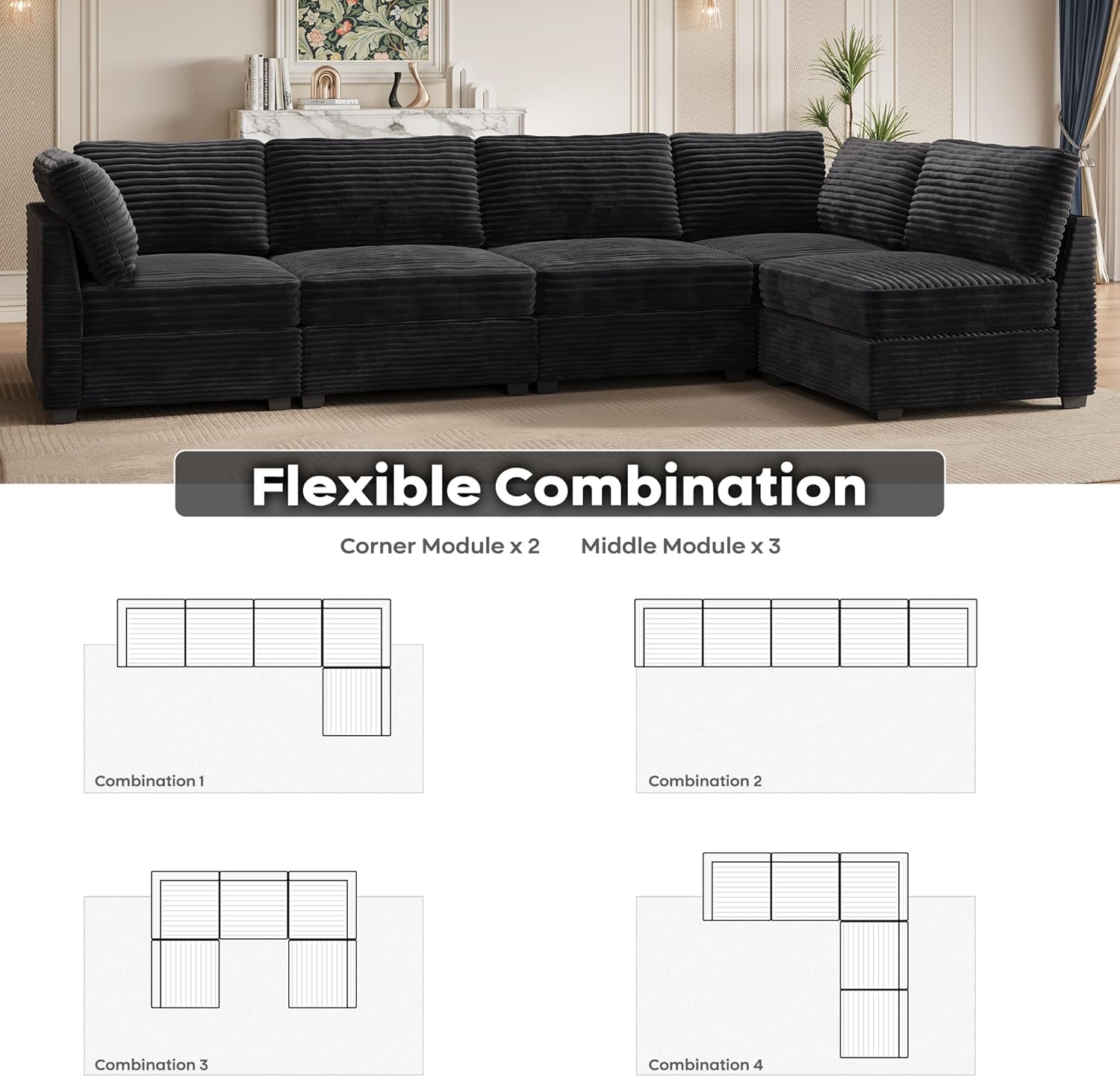 ovios Sectional Sofa Couch with L-Shape Chaise Oversized, Comfy Modular Cloud Couches with Deep