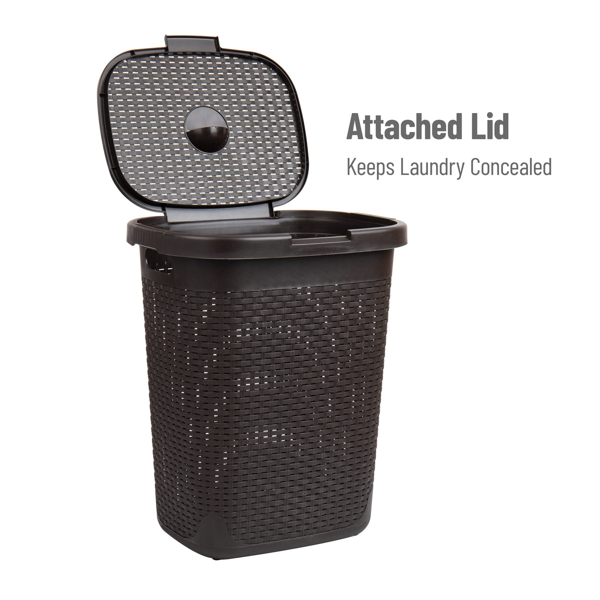 Mind Reader 50L Slim Laundry Hamper, Clothes Basket, Lid, Wicker Design, Plastic, 17.65"L x 13.75"W