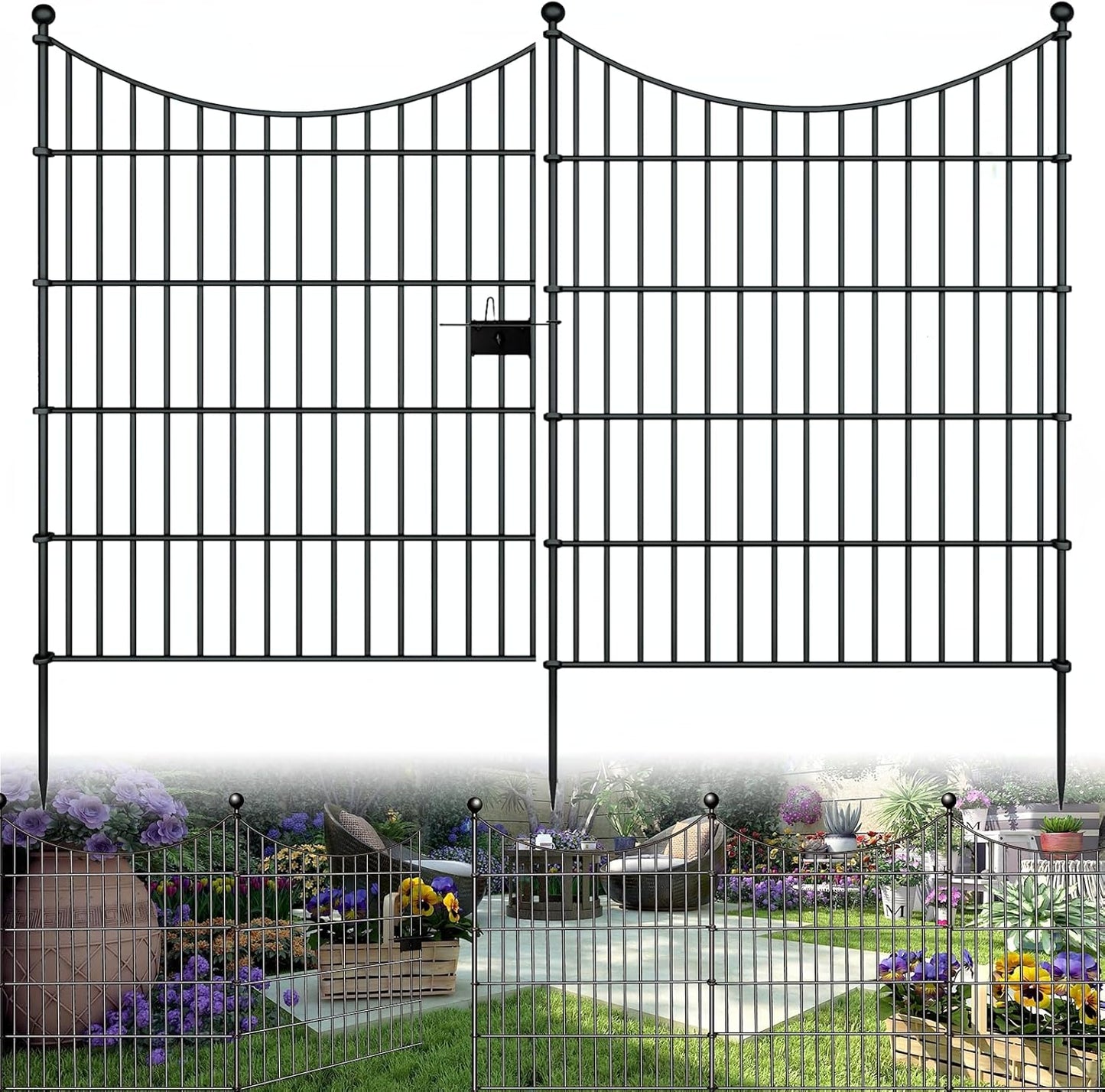 10 Panels Garden Fence Dog Fence Outdoor for Yard, 32in H x 23.6ft L Rustproof Metal Fencing with