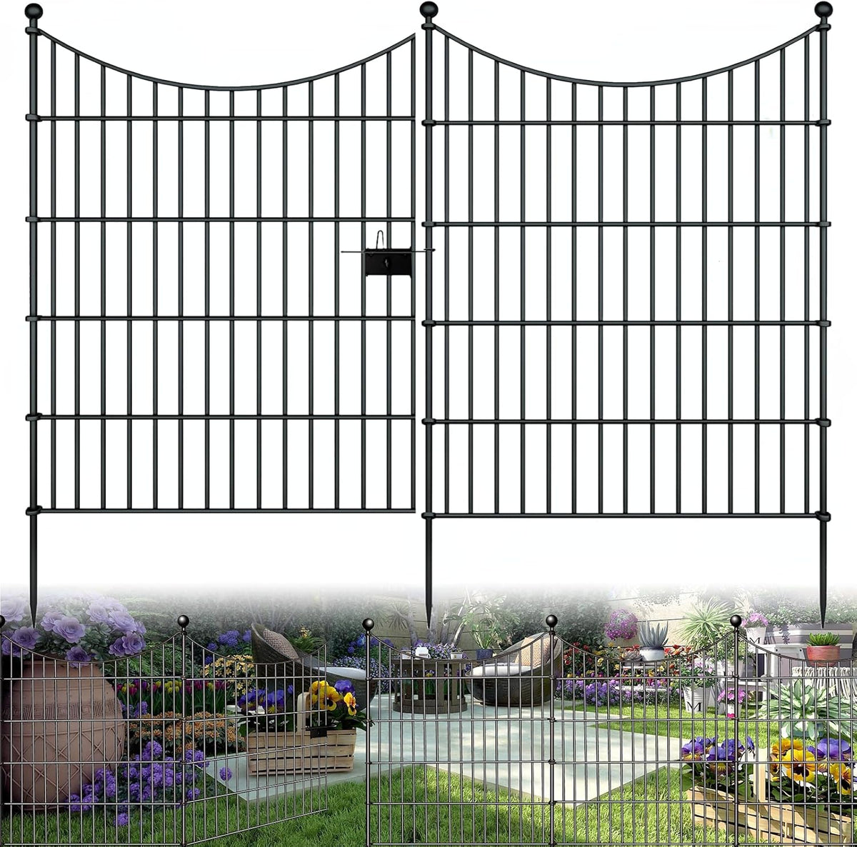 10 Panels Garden Fence Dog Fence Outdoor for Yard, 32in H x 23.6ft L Rustproof Metal Fencing with