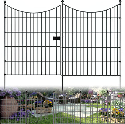 10 Panels Garden Fence Dog Fence Outdoor for Yard, 32in H x 23.6ft L Rustproof Metal Fencing with
