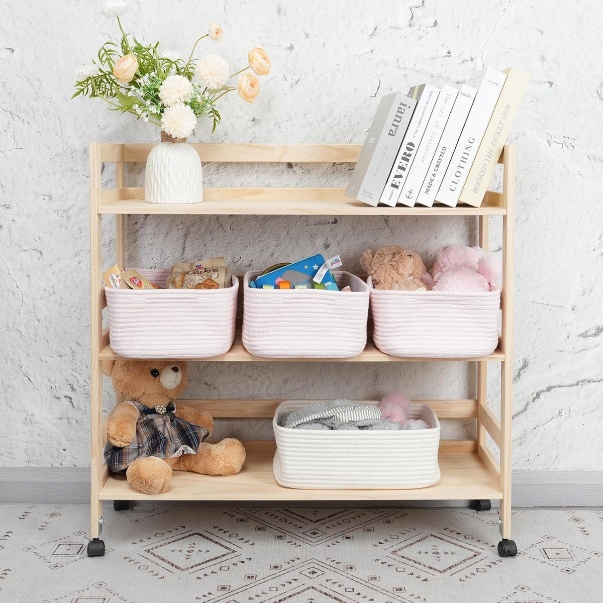 Small Woven Storage Baskets 13“X9”X5“ Decorative Rope Bins for Organizing Shelves, Closets, and