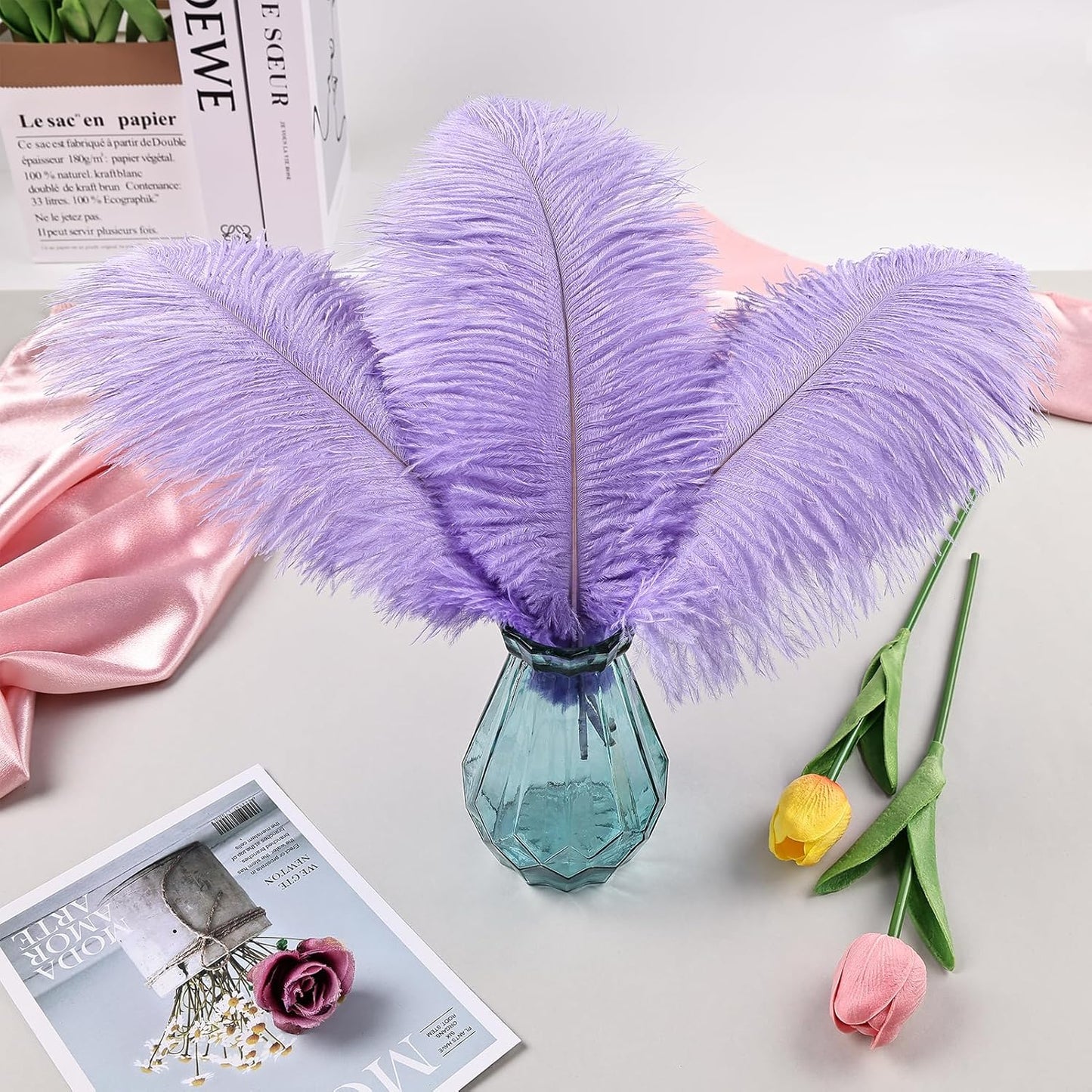 THARAHT Lavender Ostrich Feathers 12pcs Natural Bulk 10-12Inch 25cm-30cm for Crafts Wedding Party