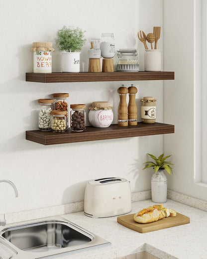 Marsmiles 36" Floating Shelves for Wall, Wooden Shelves with Invisible Brackets Set of 2, Rustic