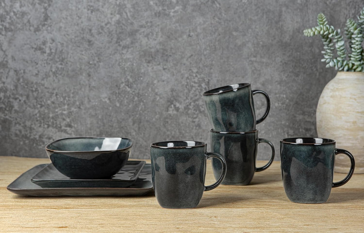 famiware Coffee Mugs Set of 4, Ocean Square 13oz Coffee Cup Set with Handle for Cocoa, Milk, Hot