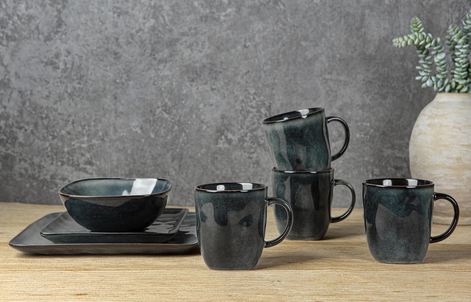 famiware Coffee Mugs Set of 4, Ocean Square 13oz Coffee Cup Set with Handle for Cocoa, Milk, Hot