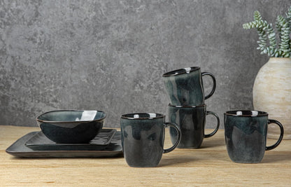 famiware Coffee Mugs Set of 4, Ocean Square 13oz Coffee Cup Set with Handle for Cocoa, Milk, Hot