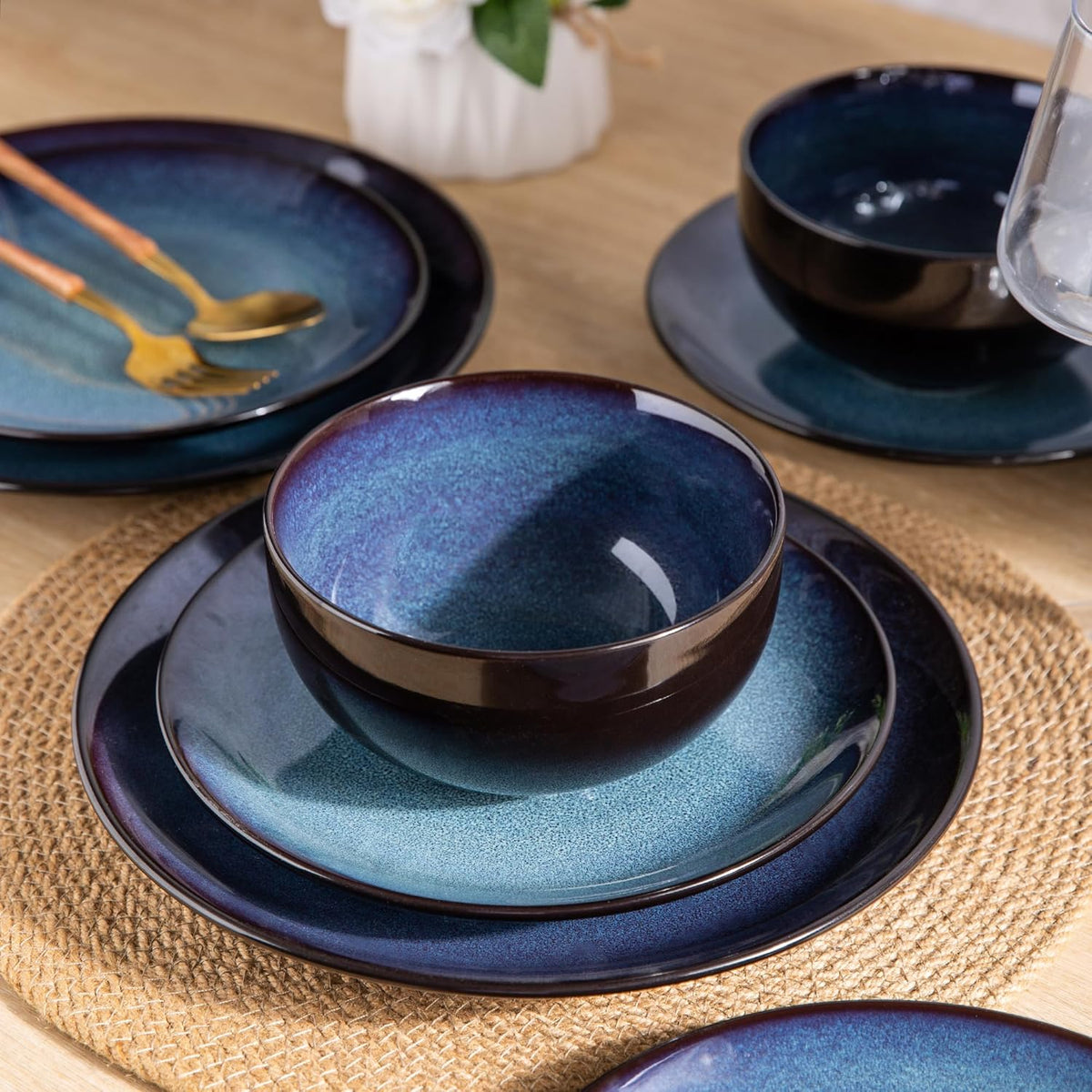 LERATIO Ceramic Dinnerware Sets for 8,Stoneware Plates and Bowls Sets,Handmade Reactive Glaze