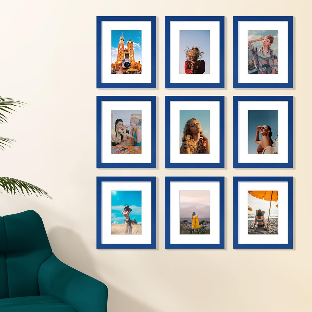 Vittanly 8x10 Picture Frame Set of 9 - Display 5x7 Photos with Mat or 8x10 Without Mat, Wall Mount