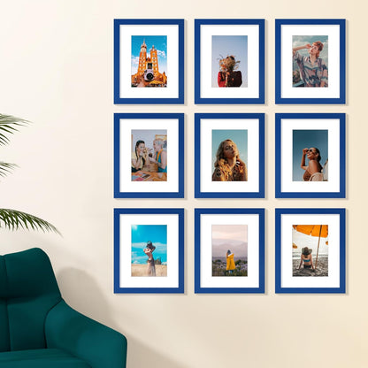 Vittanly 8x10 Picture Frame Set of 9 - Display 5x7 Photos with Mat or 8x10 Without Mat, Wall Mount