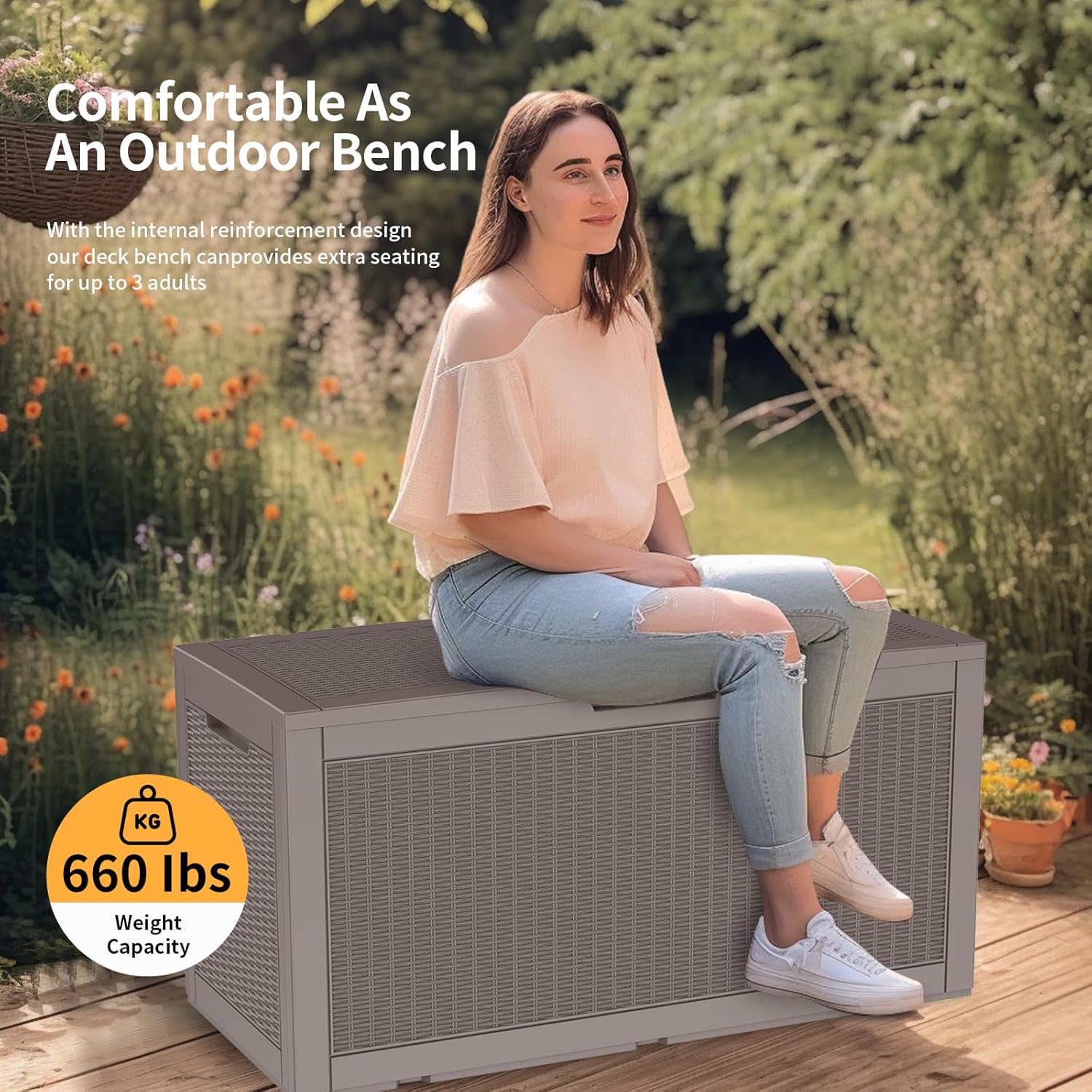 DRATO 100 Gallon Large Deck Box, Outdoor Storage Box for Patio Furniture, Patio Cushions, Gardening