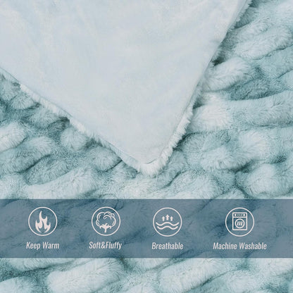 Ultra Soft Luxury Faux Fur Twin Blanket for Counch,Fuzzy Fluffy Plush Warm Cozy Elegant Wrinkled