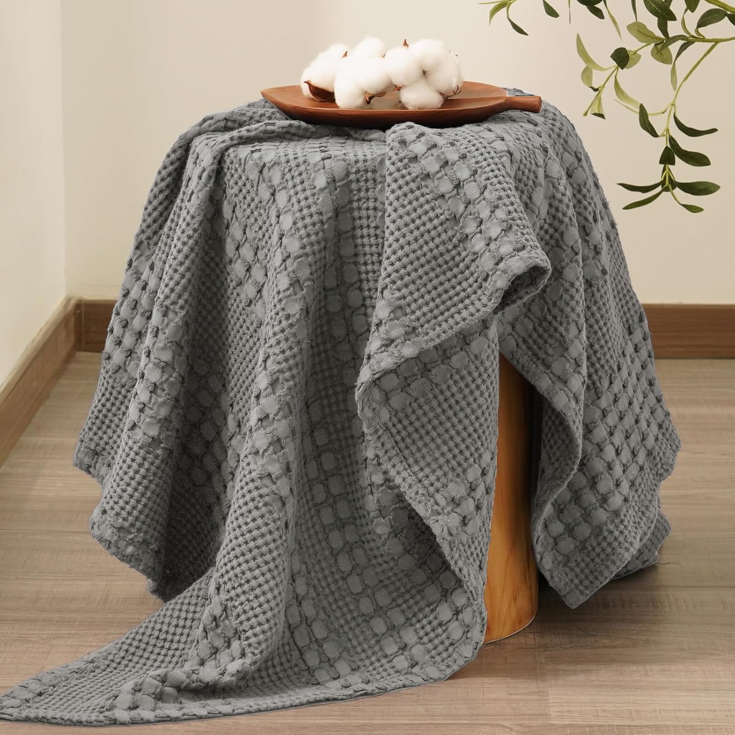 PHF 100% Cotton Waffle Weave Throw Blanket, Soft Lightweight Breathable Cozy Summer Throws for