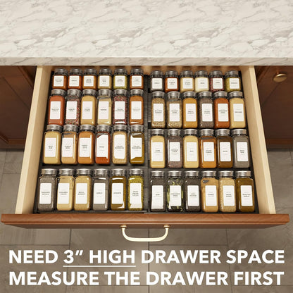 SpaceAid Bamboo Black Spice Drawer Organizer, (Need 3" Deep Drawer) Expandable 4 Tier Spices Rack