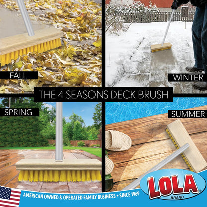 Lola Products Deck Scrub Brush Broom, 9" x 3.5" Wide, Durable Bristles Remove Dirt, Grime, Grout
