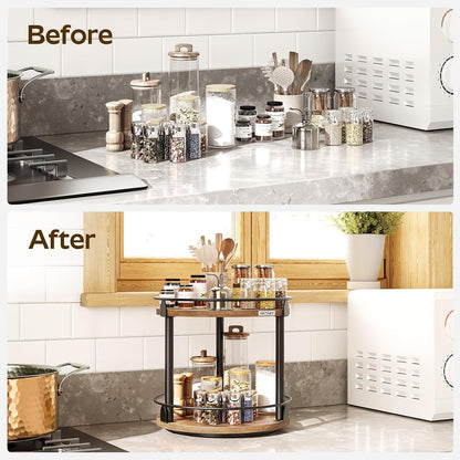 Lazy Susan Organizer, Rotating Spice Rack, 2 Tier Spice Turntable Organizer, Industrial Turntable