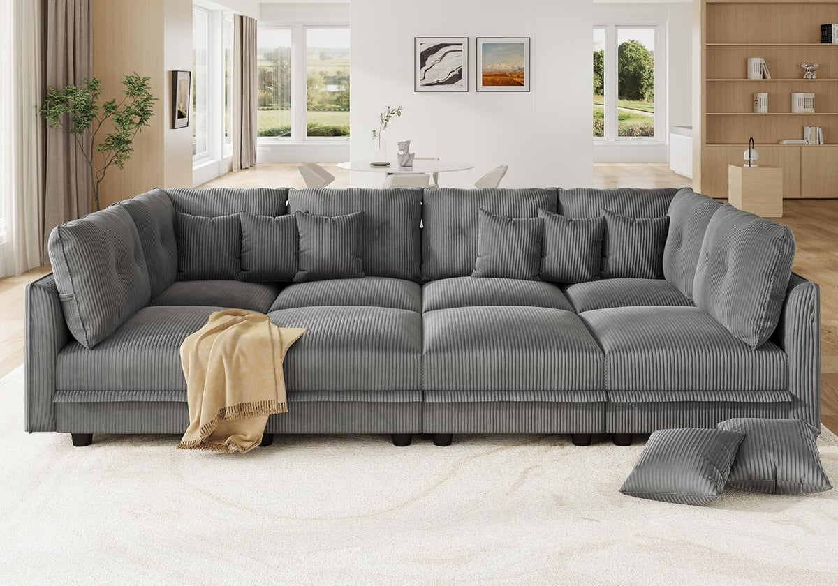LLappuil Modular Sectional Sofa with Storage Seats, Corduroy Convertible Modular U Shaped Sectional