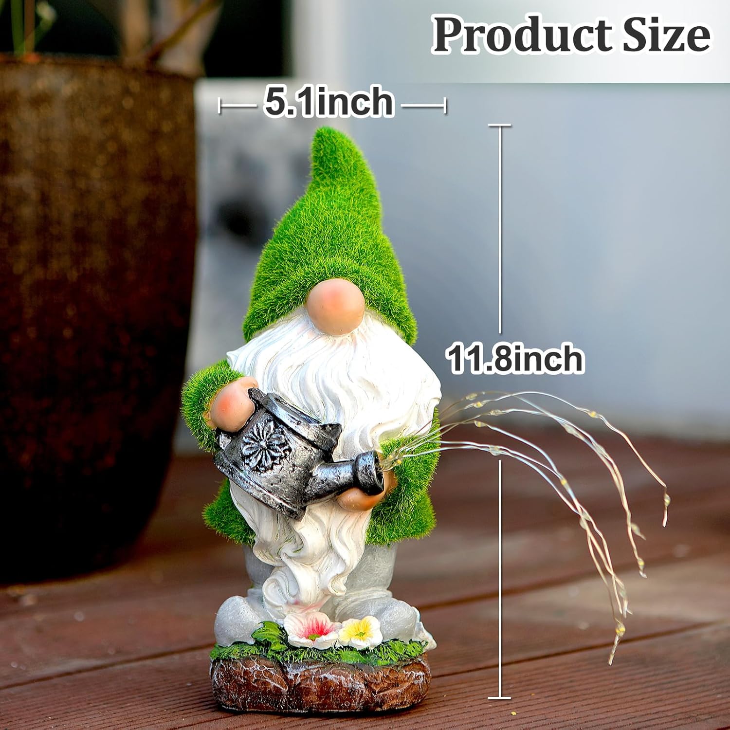 Flocked Solar Garden Gnomes Outdoor Statues-11.8‘’Outdoor Garden Decor-LED Outdoor Decor