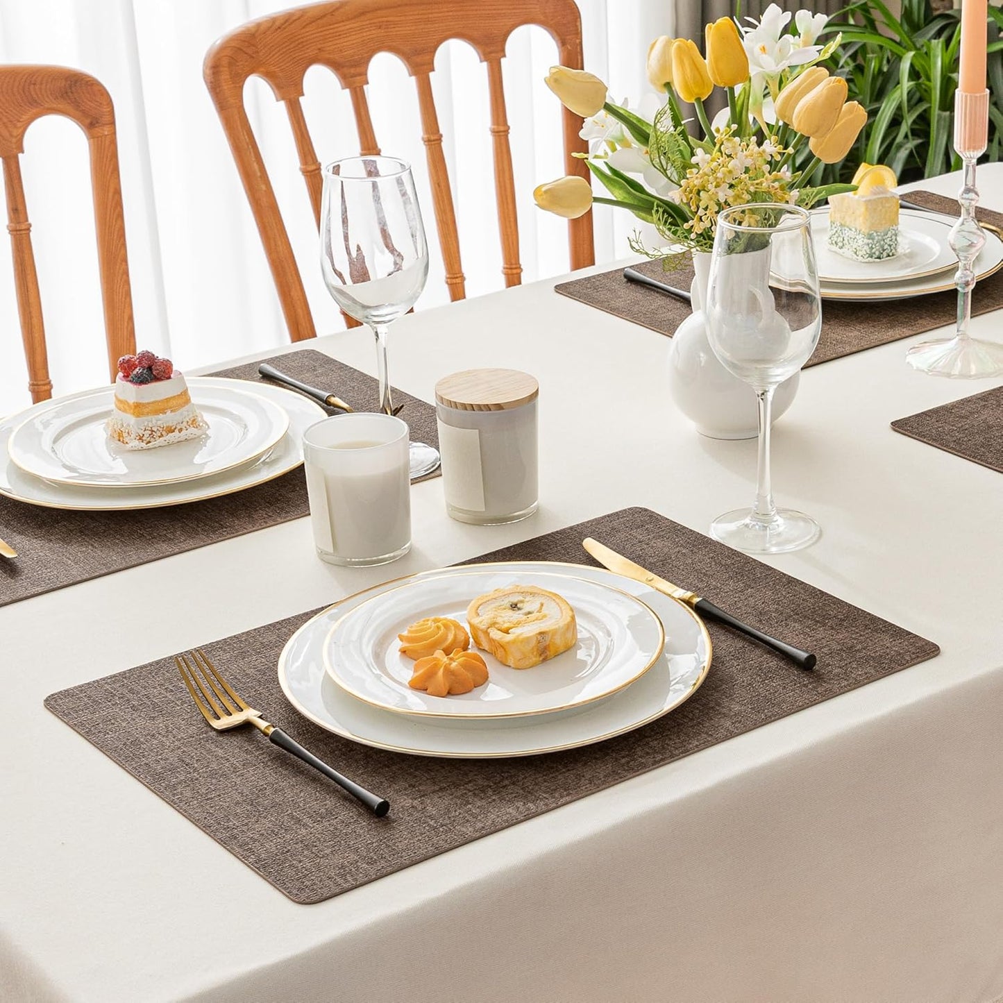 Romanstile Vinyl Placemats Set of 12-12 X 18 Inch - Heat Resistant Place Mats 100% Waterproof