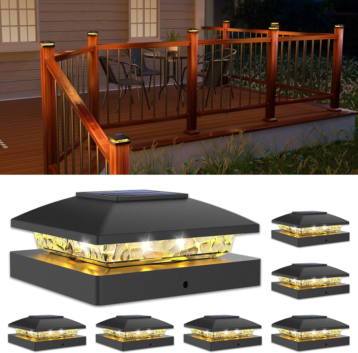 VOLISUN 4x4 Solar Post Cap Light 6pack,Solar Fence - Cap Lights Outdoor Waterproof for Wooden/Vinyl