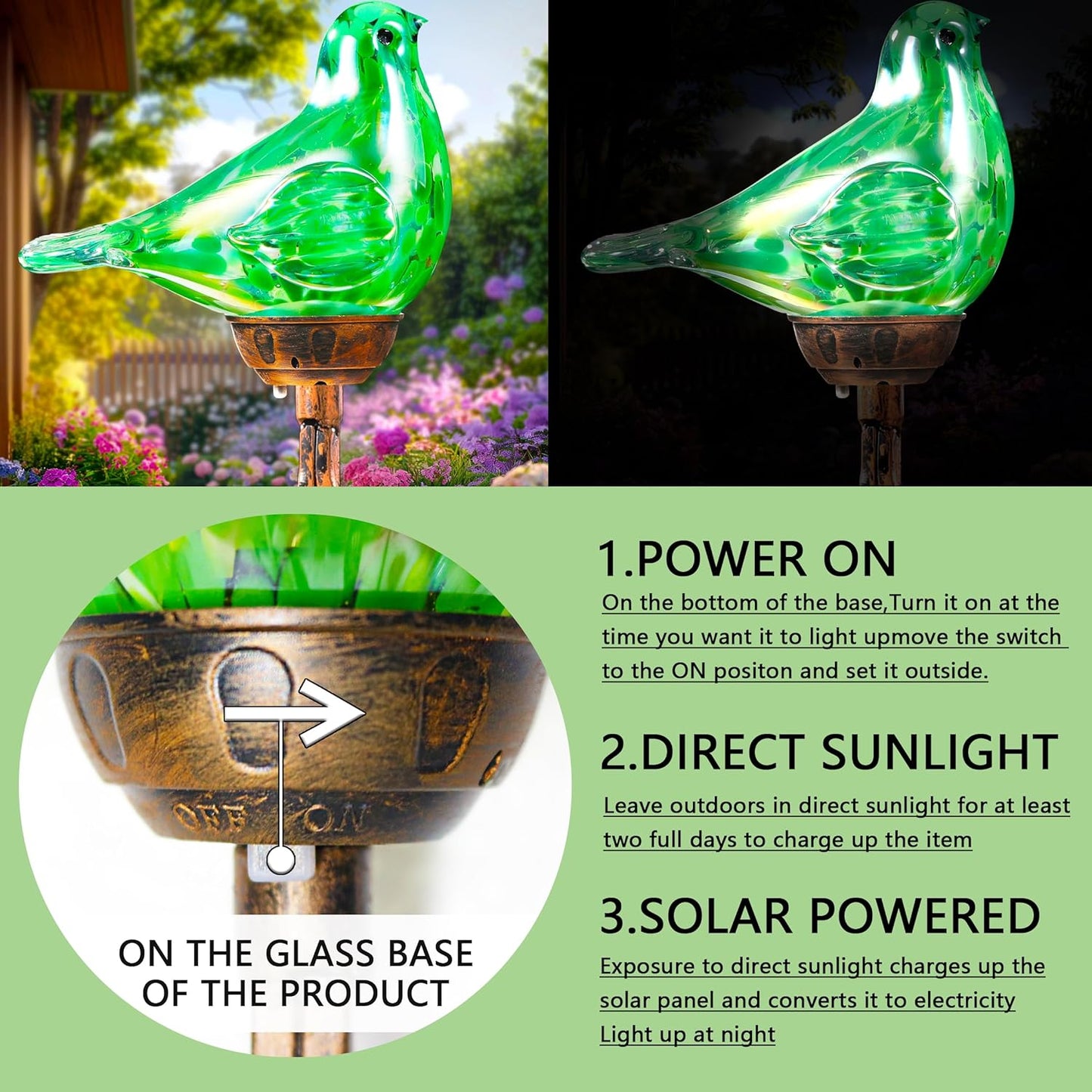 Decorative Solar Lights Outdoor Solar Bird Stake Lights Hand Blown Glass Decorative Garden Pathway