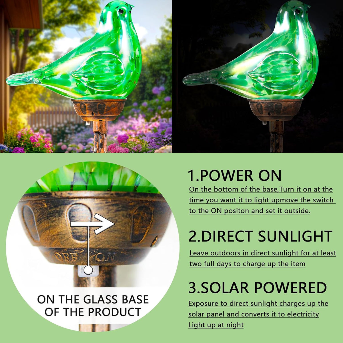 Decorative Solar Lights Outdoor Solar Bird Stake Lights Hand Blown Glass Decorative Garden Pathway