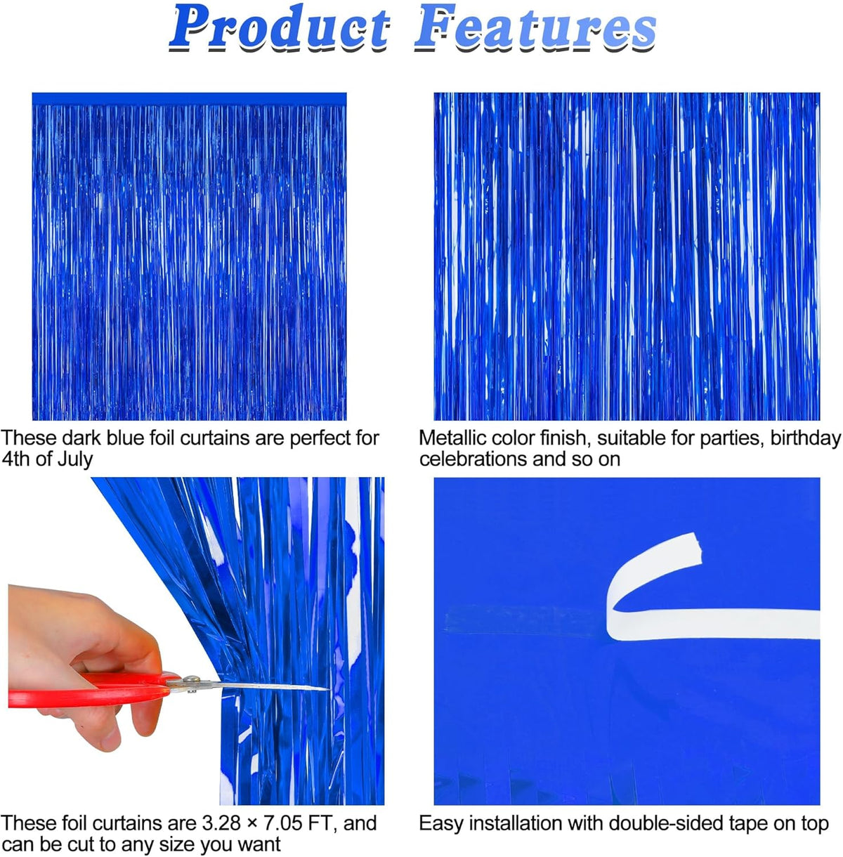 2 PCS Tinsel Backdrop, 3.28 FT x 7.05 FT Dark Blue Backdrop Curtains, Metallic Passover Fringe