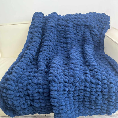 Chunky Knit Blanket Throw 40"x40", Chenille Throw Blankets, Handmade Warm & Cozy Blanket Couch Bed