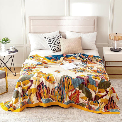 100% Cotton Throw Blanket for Bed Couch Summer 98''x 98'' Super Soft Muslin Blankets Warm Boho