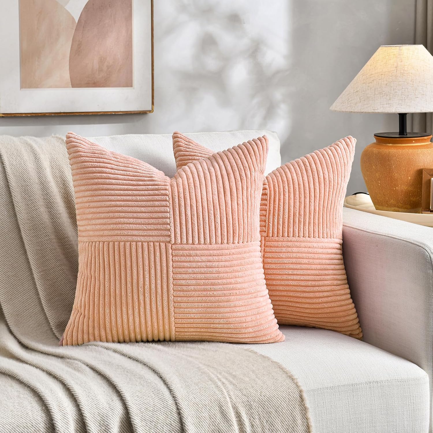 Fancy Homi 2 Packs Peach Decorative Throw Pillow Covers 16x16 Inch for Living Room Couch Bed Sofa