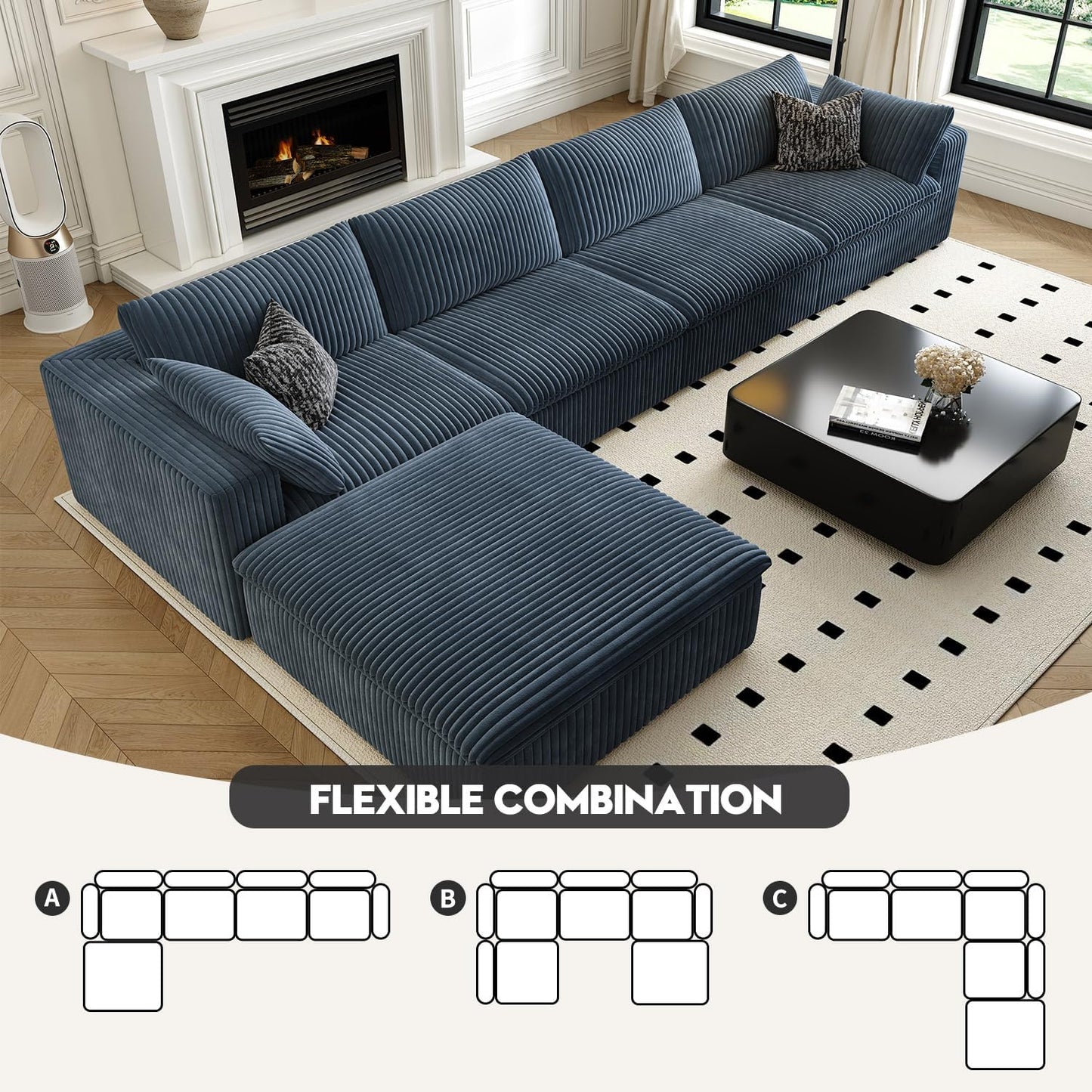 157.5" Cloud Couch Modular Sectional Sofa for Living Room,Modern Sofa with Deep Seat，L-Shape