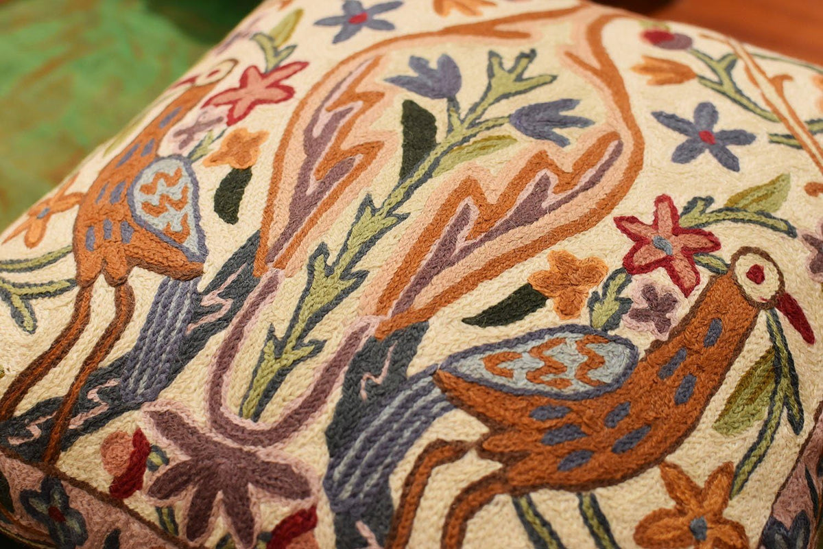 Tree of Life Pillow Cover - Crane Cream Floral Outdoor Pillows | Suzani Cushions | Modern Floral