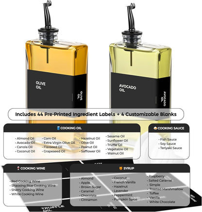 Olive Oil Dispenser Bottle - Includes 44 Kitchen Essential Labels - Cooking Oil Bottles for