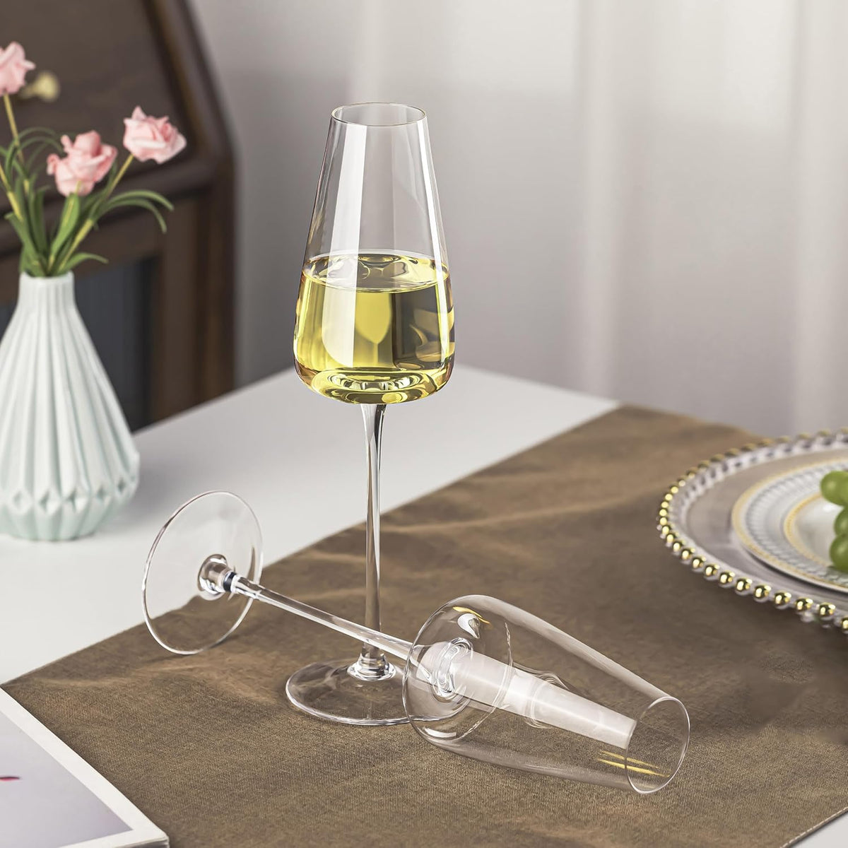 Champagne Flutes Glass Set of 2, Crystal Champagne Glasses 9OZ/ 270ML, Hand Blown Mimosa Glasses